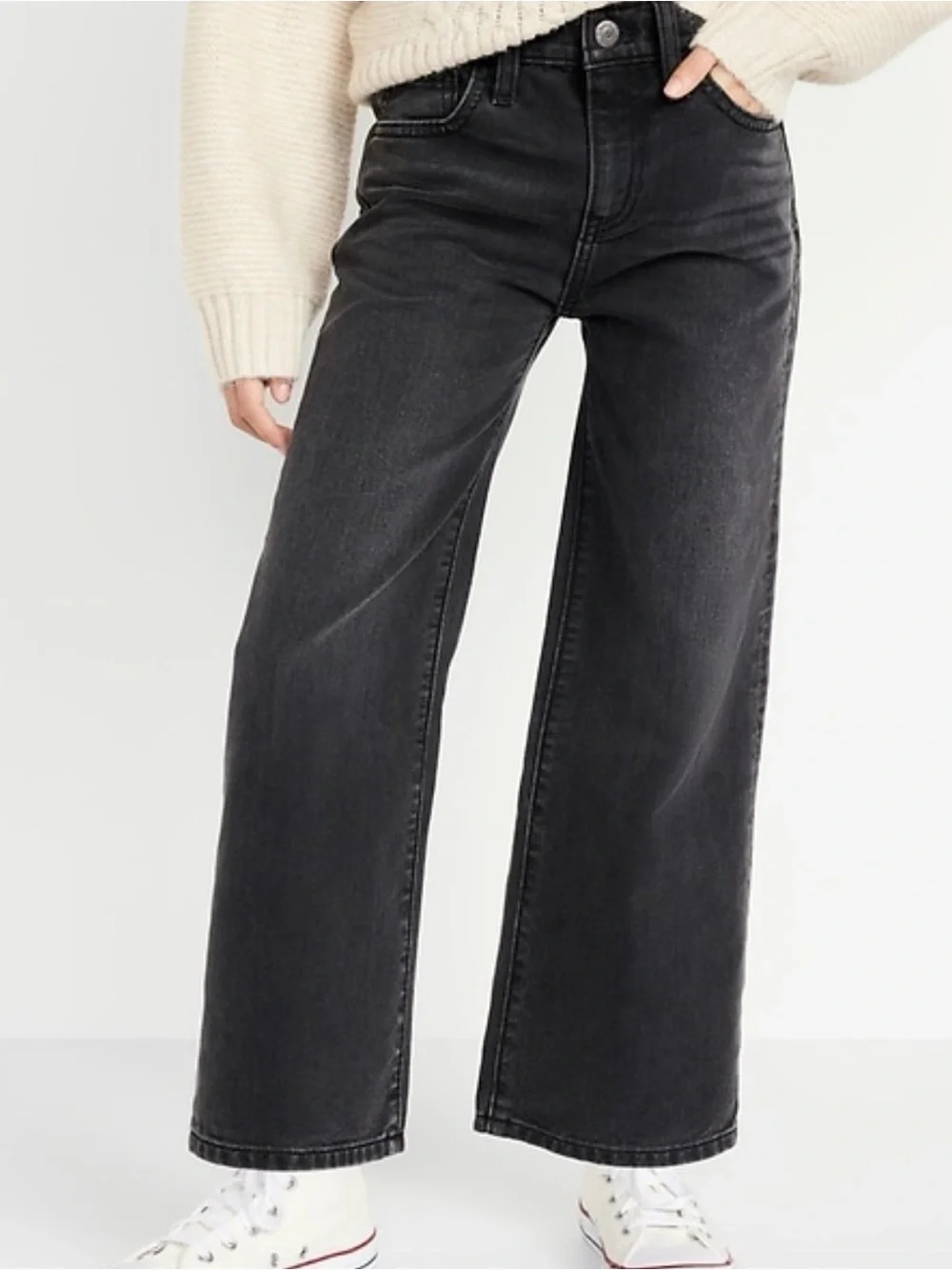 Girls Wide Leg Jeans Size 12 Faded Black
